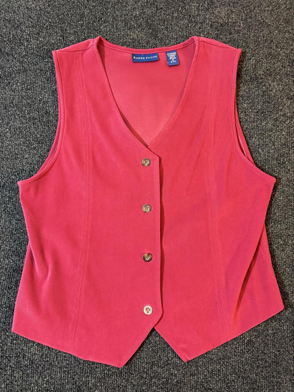 Karen Scott Vest Womens M Pink Button Front Stretch Suit Waistcoat Casual